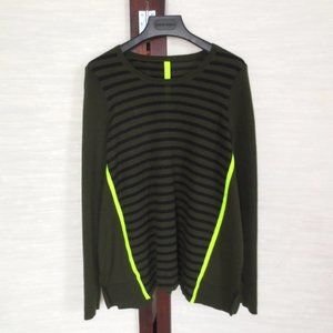 Green and Black Cotton Cashmere Trapeze Stripe Tunic Crew Neck Sweater